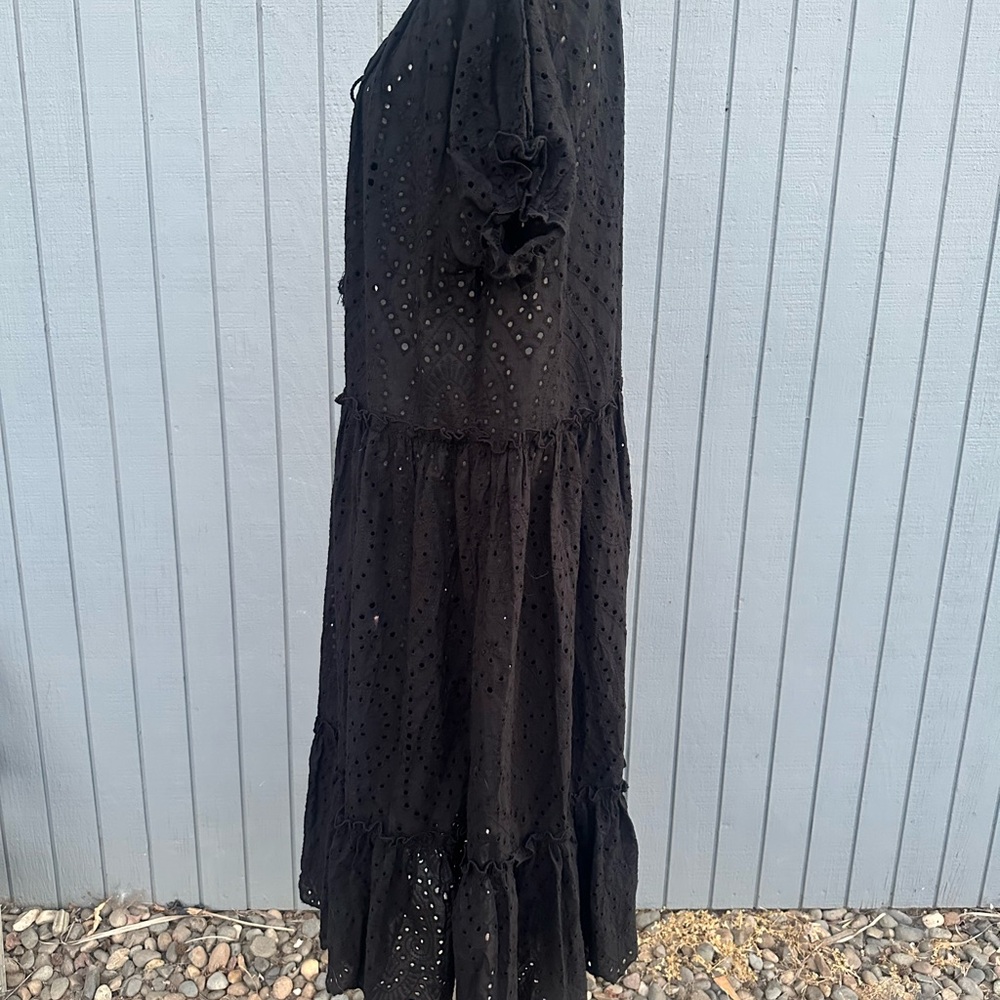 Black Eyelet Flounce Midi Dress - Picture 8 of 16